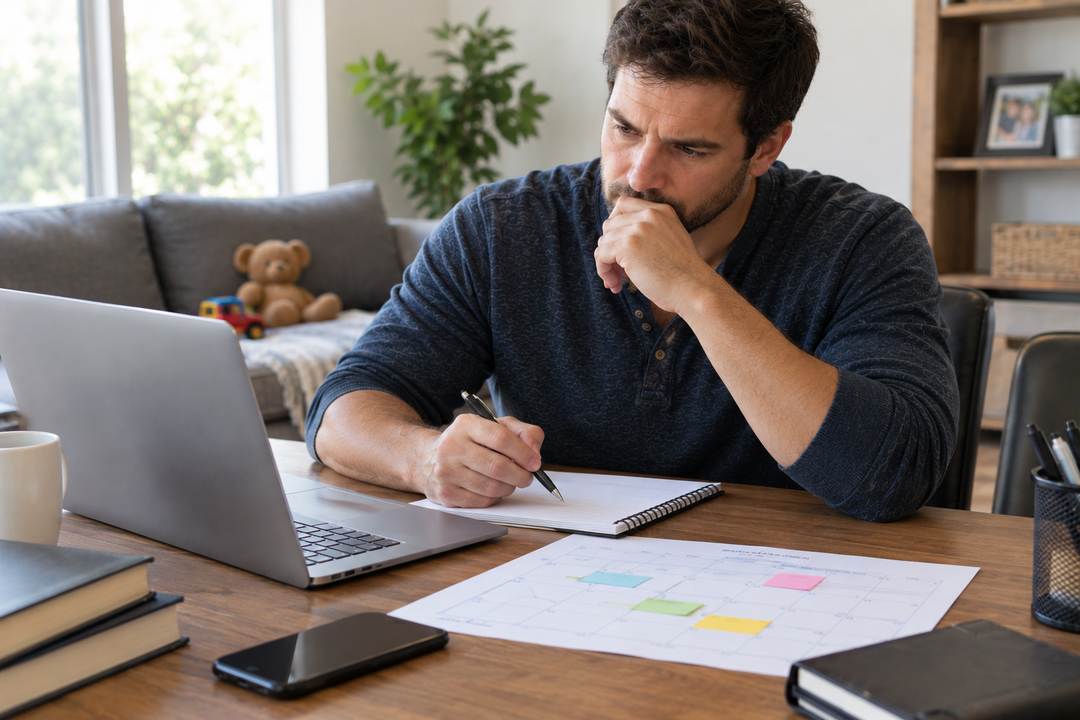 Father reviewing a custody case timeline and planning for the legal process while considering how long his case may take.