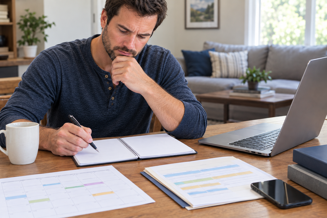 Father creating a detailed parenting plan and custody schedule for his children.